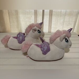 H&M Girls Unicorn Slippers Size 10 White Purple Pink‎ Soft Plush Horse w Wings